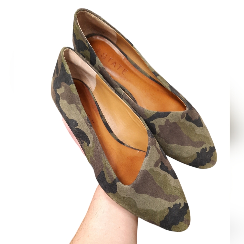 1 State Bennie Camo Skimmer Flats Slip On Shoes Suede Leather Green 10 NEW - Picture 2 of 8
